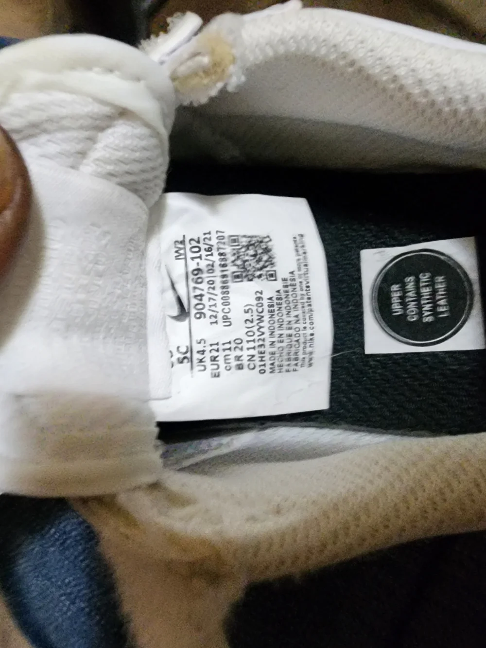 Nike Cotez Kids' White Velcro Sneakers with Black Swoosh Size 5
